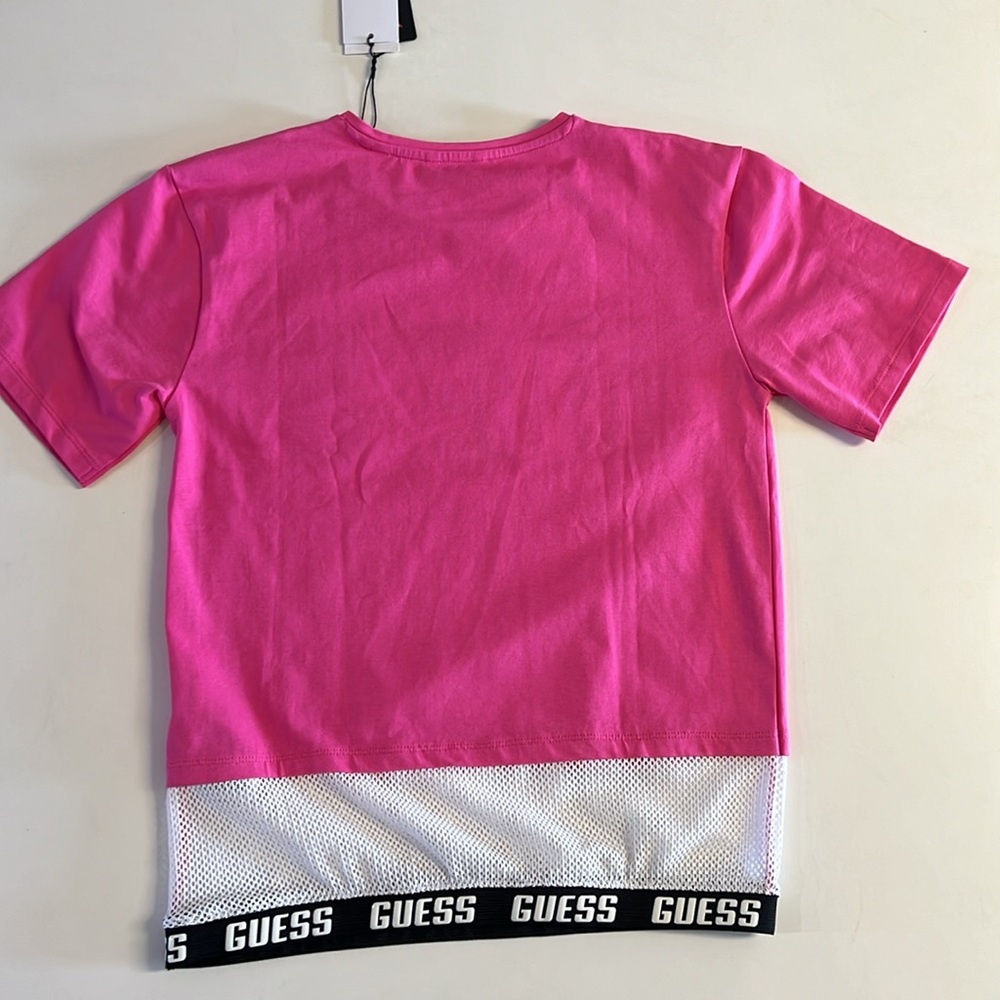 *NWT Guess Girls Rhinestone Logo Mesh Pink T-Shirt Size 14 - Picture 2 of 2